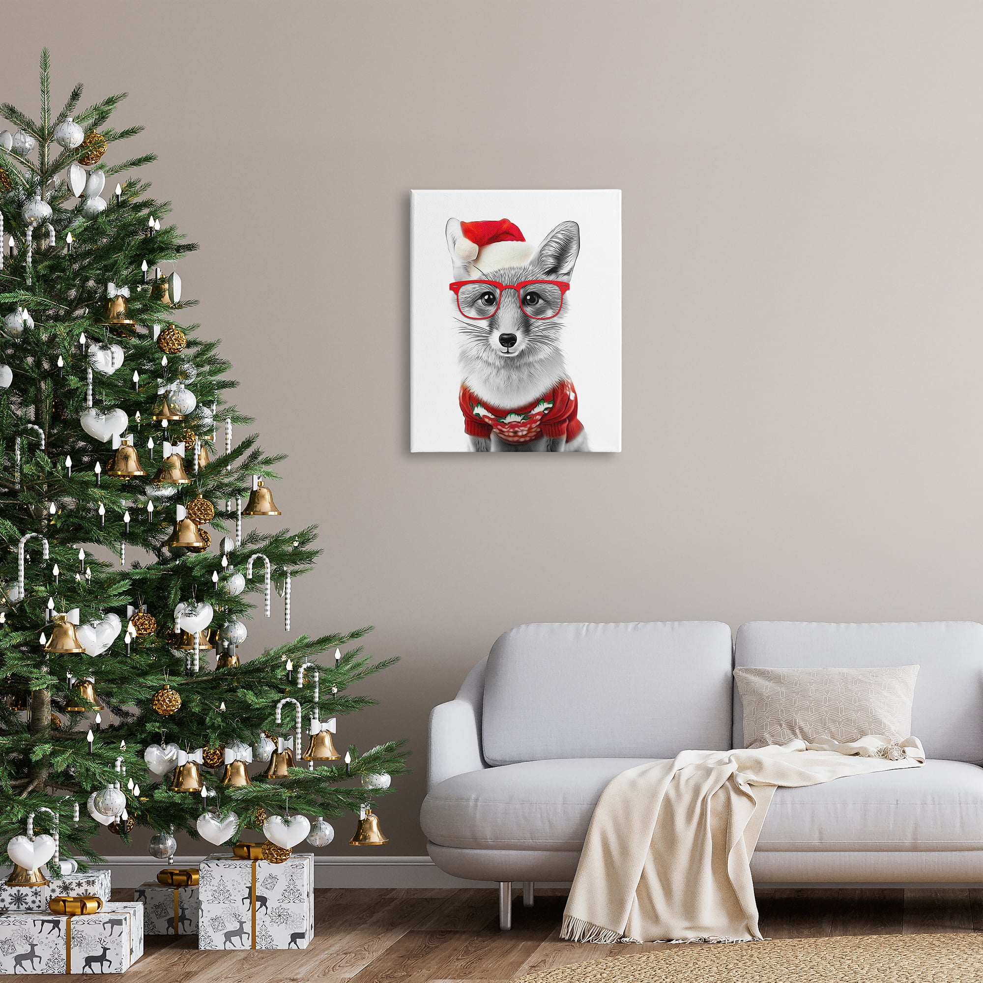 Stupell Industries Fox in Holiday Clothes Holiday Painting Gallery Wrapped Canvas Art Print Wall Art, 24 x 30