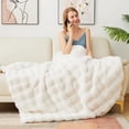 thumbnail image 6 of Cozy Faux Fur Blanket Beige Twin Bubble Blankets for Bed Thick Fuzzy Blanket for Couch Sofa Bedroom Warm Plush Blanket for All Seasons Ideal Gifts Luxury Throw Blanket 60x80 Inch, 860gsm, 6 of 14