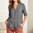thumbnail image 4 of cocolona Womens Collared Shirt Summer Striped Short Sleeve Button Tops Dressy Casual Business Outfits Blouses, 4 of 7