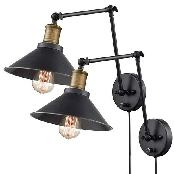 Black Wrought Iron Wall Light Plug In Cord With On Off Switch Swing Arm Retro Vintage Wall Lamp Wall Mount Light Sconces 2 Lights Walmart Com Walmart Com
