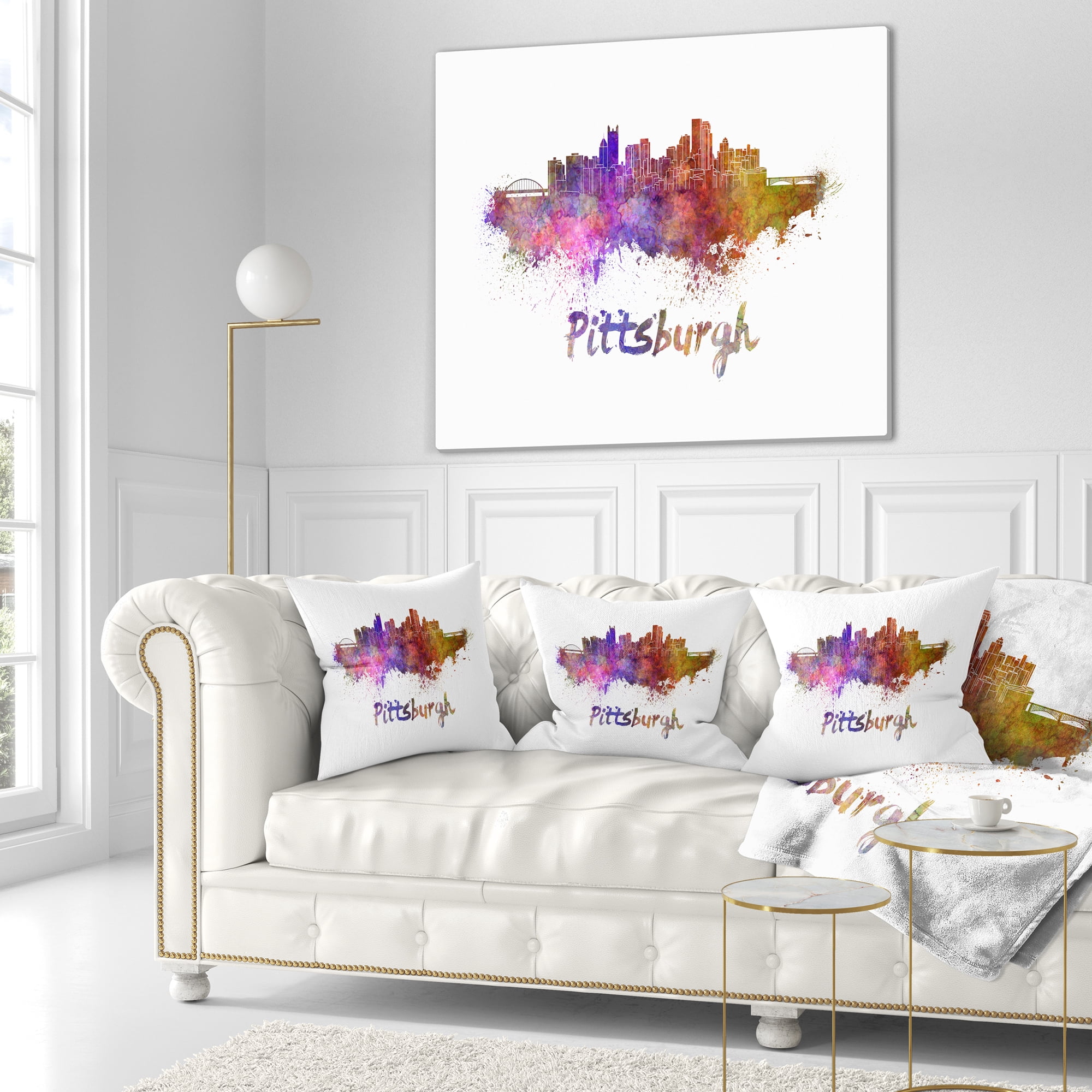 Designart Pittsburgh Skyline - Cityscape Throw Pillow - 16x16