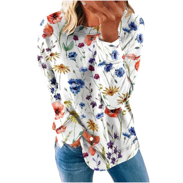 ICHUANYI Clearance Women's Fashion Printed Loose T-shirt Long Sleeves Blouse Round Neck Casual Tops Sweatshirt ICHUANYI "ICHUANYI"