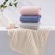 thumbnail image 1 of Toallas de franela de rayas de terciopelo - Toallas de baño súper suaves y absorbentes (pack de 3, 35x75cm) - Gris, Rosa, Azul, Blanco, 1 of 5