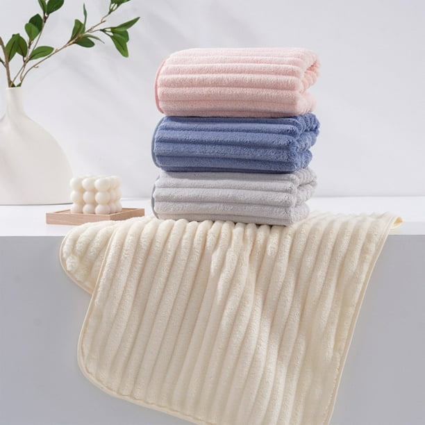 Toallas de franela de rayas de terciopelo - Toallas de baño súper suaves y absorbentes (pack de 3, 35x75cm) - Gris, Rosa, Azul, Blanco