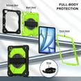 thumbnail image 3 of ELEHOLD Rugged Hybrid Case For Apple iPad Air 13 (2024), with Built-in Kickstand 360° Rotating Handstrap Pencil Holder Crossbody Shoulder Strap Shockproof Heavy Duty Case, Black+Green, 3 of 10