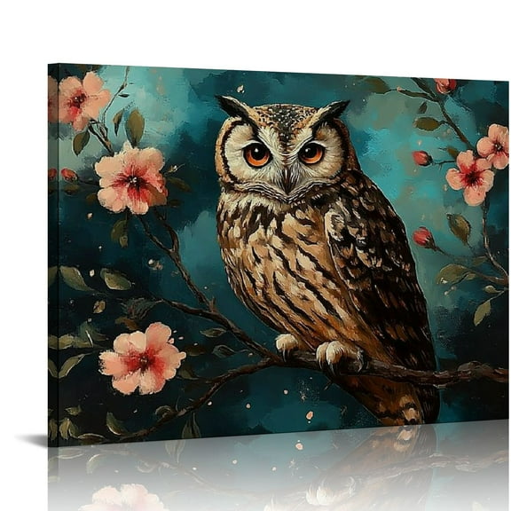 BCIIG Vintage Owl  Dark Owl Canvas Wall Art Moody Owl Painting Retro Animal Prints Dark Academia Floral Wall Art Vintage Flower Artwork Moody Animal Pictures Wall Decor for Bedroom  20x16in