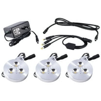 3X ABI 3W LED Puck Light Complete Kit for Under Cabinet, Bookshelf, and Showcase Lighting, 240lm, Cool White 6000K, 25W Halogen Equivalent
