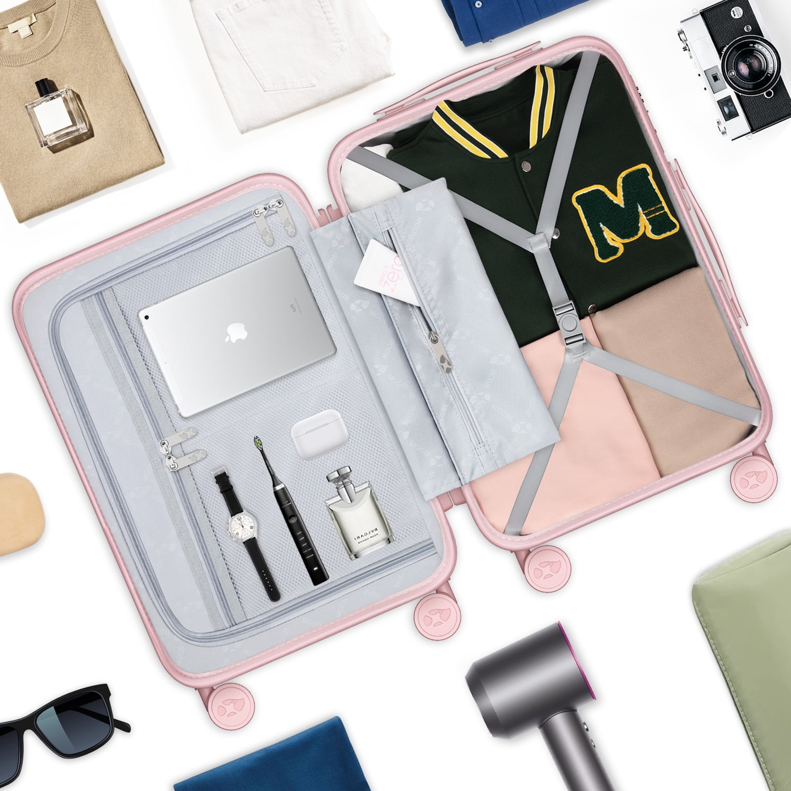 MGB 24" Medium Checked Luggage - PC Durable Hardshell Suitcase with Dual 360° Spinner Wheels & TSA Lock | Airline-Approved, Lightweight Design for Outdoor Travel