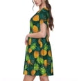 thumbnail image 2 of Balery Pineapples with Palm Leaves Vestidos sueltos de manga corta para mujer, vestidos de verano 2025, vestidos casuales de corte A con vuelo., 2 of 6