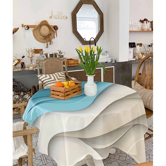 Aqua Beige Ombre Tablecloth Square Table Cloth 54x54, Waterproof Tablecloth Outdoor Table Cloth, Modern Abstract Moire Art Geometric Washable Table Cover for Kitchen Dining Party