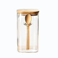 thumbnail image 2 of Glass Airtight Food Storage Jar with Bamboo Lid and Wooden Spoon | Square Canister for Coffee Beans, Cookies, Nuts, Grain, Pantry Organizer | Clear Dry Food Container for Kitchen Countertop, 2 of 6