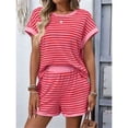 thumbnail image 5 of Conjuntos de Verano 2 Piezas para Mujer, Camiseta Corta A Rayas y Pantalones Cortos, Conjunto Ropa Estar por Casa Juego Rosa L, 5 of 5