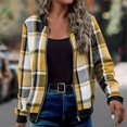 thumbnail image 3 of Yokua Women's Casual Zip Up Bomber Jacket Coat Lightweight Plaid-print Outwear Tops Windbreaker with Pocket, 3 of 9