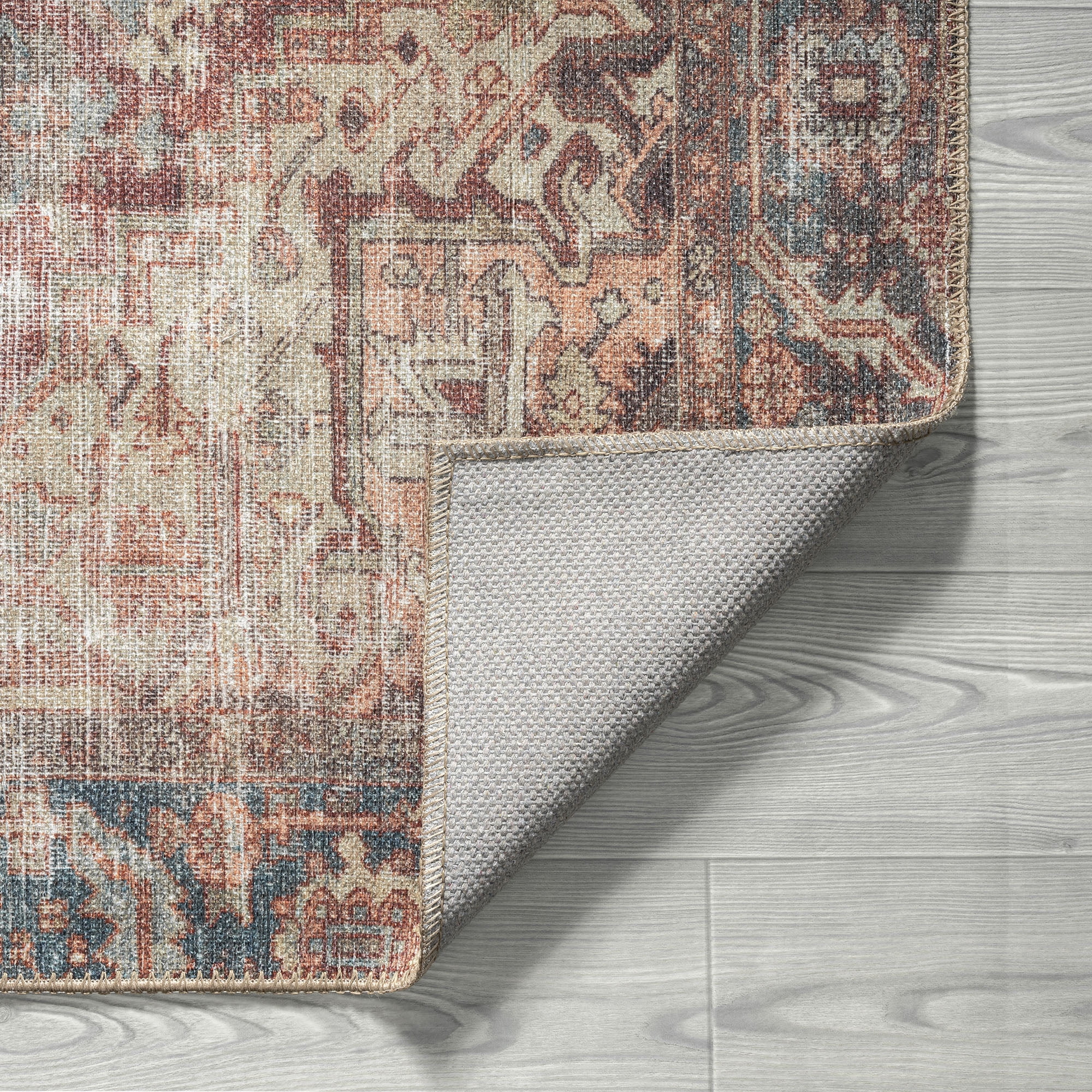Traditional 5x7 Area Rug (5'3'' x 7'3'') Persian Rust, Beige Living Room Easy to Clean Machine Washable