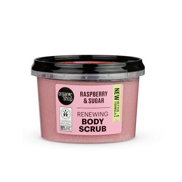 Organic Shop Raspberry & Sugar, Renewing & Exfoliating Body Scrub, 100% Vegan & Organic, Daily Exfoliant, Detox & Moisturizer, Body, Face, Hand & Foot, Intensive Care & Skin Toning. 250ml.