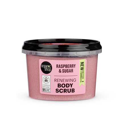 Organic Shop Raspberry & Sugar, Renewing & Exfoliating Body Scrub, 100% Vegan & Organic, Daily Exfoliant, Detox & Moisturizer, Body, Face, Hand & Foot, Intensive Care & Skin Toning. 250ml.