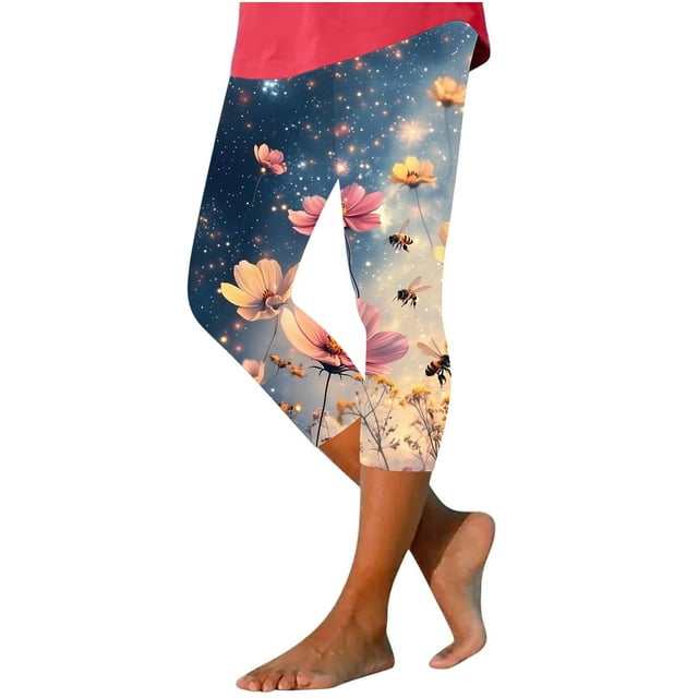 Pantalones de Ajuste Seco Mujeres Pascua Impresa Leggings Recortados, Estirable Transpirable Casual Y Yoga