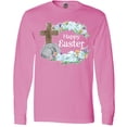 thumbnail image 3 of Inktastic Happy Easter with Cross and Flowers Long Sleeve T-Shirt, 3 of 5