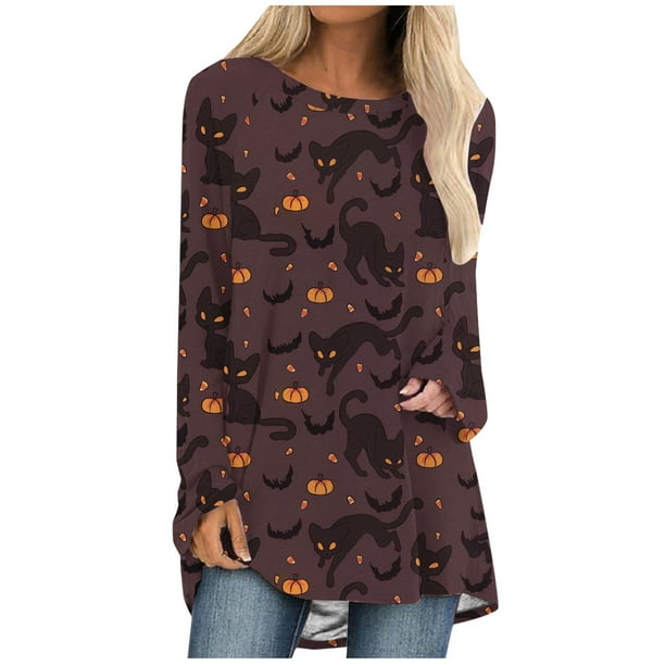 Blusa suelta informal de manga larga con cuello redondo para mujer, camisas con estampado de Halloween Fridja czfsfas3094