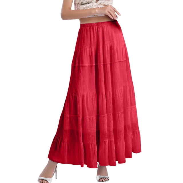Falda larga fluida de gasa blanca para mujer: falda boho de verano con cintura elástica y pliegues en línea A, tejido de poliéster, tallas S-XXL