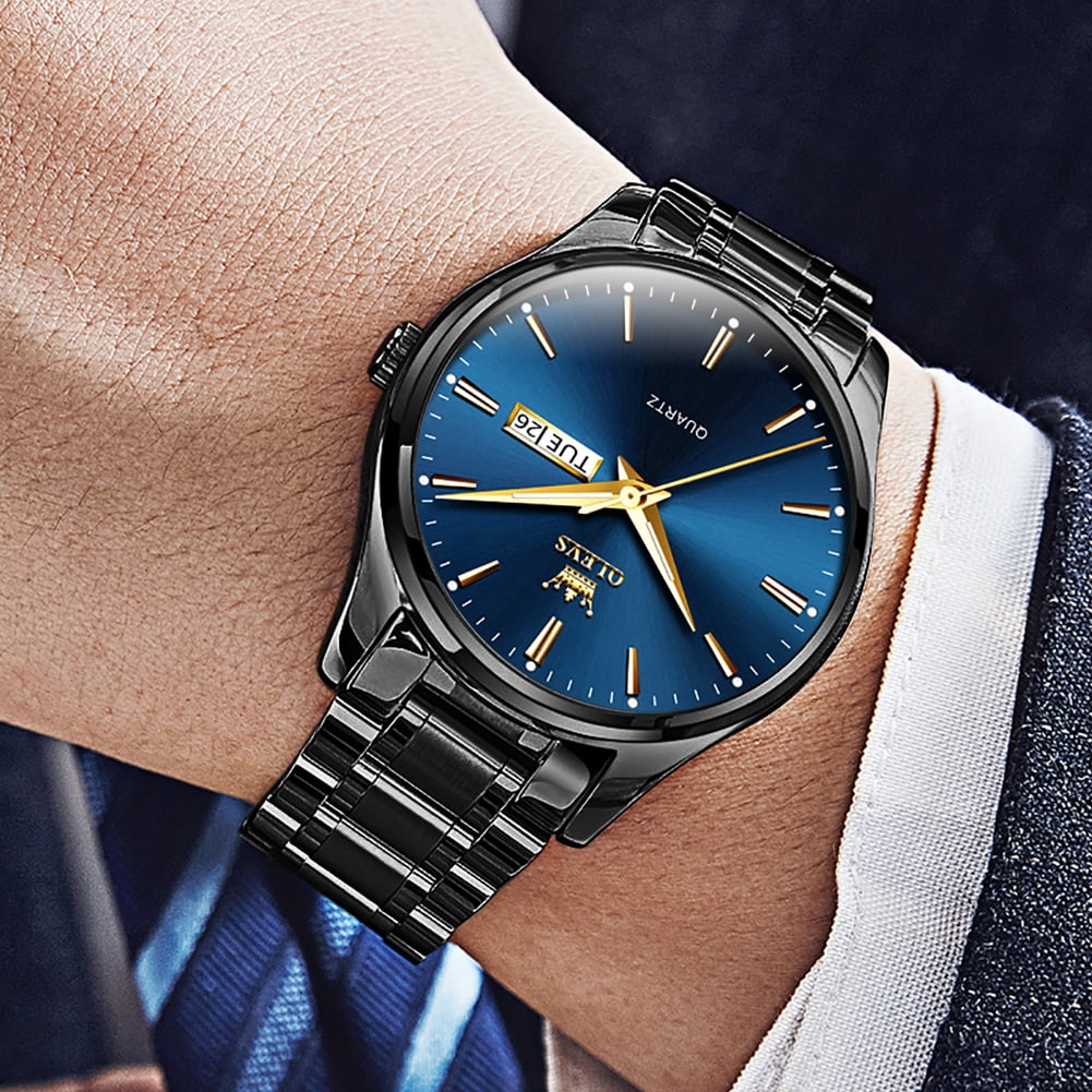OLEVS Classic Men Watches with Date,Stainless Steel Man Watch with Date, Bussiness Watches for Men,Luminous Quartz Mens Watches Black/White/Blue/Gold, Waterproof Male Reloj para Hombre