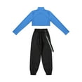 thumbnail image 4 of YONGHS Kids Girls Dance Athletics Outfits Long Sleeve Crop Tops with Cargo Pants Set Blue 8, 4 of 7