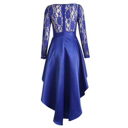 Women Royal Blue Long Sleeve Lace High Low Satin Prom Dress | Walmart ...