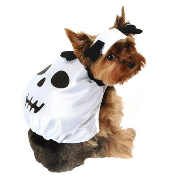 Simply Dog Silky White Skeleton Dog Costume Pet Outfit with Hat M/L