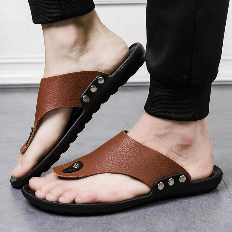 Men Flip Flops PU Leather Thong Sandals Comfy Beach Shoes Summer Holiday  Casual 