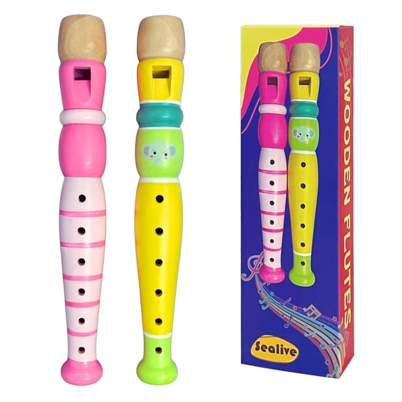 2 pcs Wooden Recorders for Toddlers, Sealive Colorful Piccolo Flute for Kids,Learning Rhythm Musical Instrument, Baby Early Education Music Sound Toys for Autism or Preschool Child (Random Color)