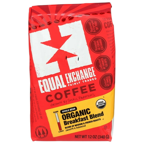 Equal Exchange Organic Whole Bean Breakfast Blend Coffee, 12 Ounce -- 6 per case.