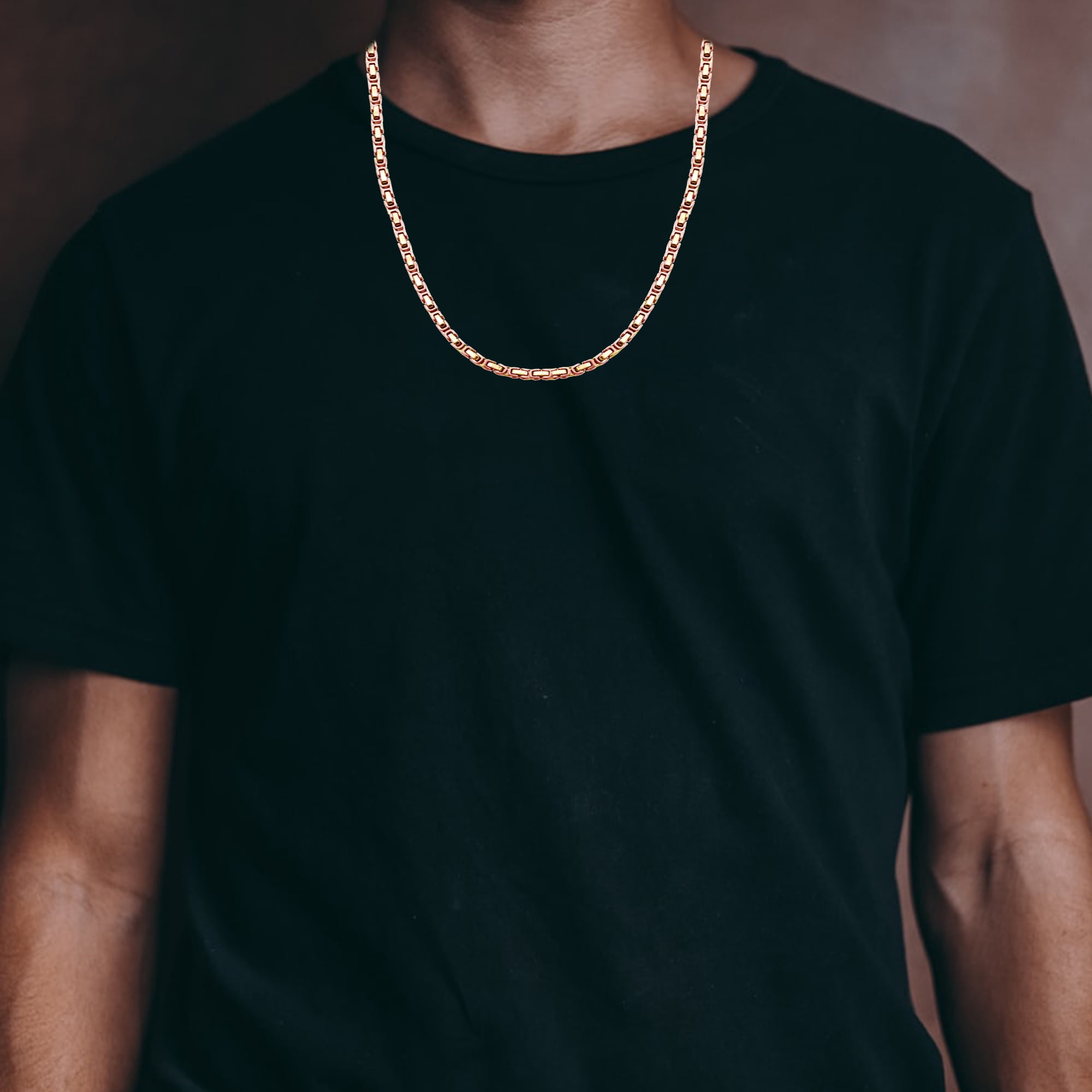 Arista Men's Gold Plated Stainless Steel Byzantine Link Chain Necklace, 24"