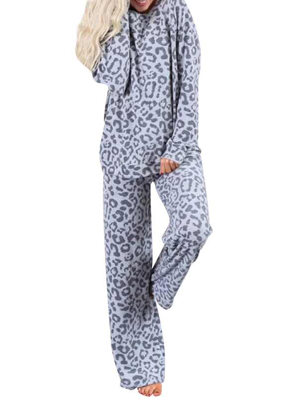 Vitmona Womens Leopard Pajama Set Long Sleeve Top & Pants Sleepwear