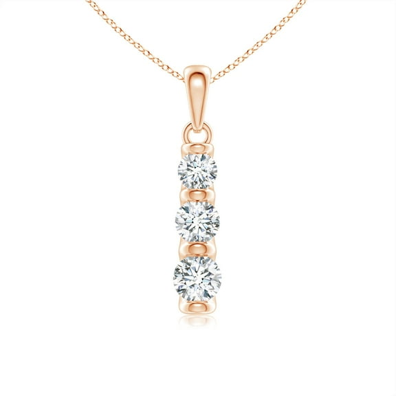 ANGARA Natural Three Stone Diamond Journey Pendant in 14K Rose Gold for Women (Size-3.6mm| Color-G| Clarity-VS2) | April Birthstone, Anniversary, Jewelry Gift for Women | Natural Diamond Necklace