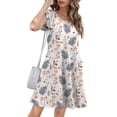 thumbnail image 3 of Mengpipi Womens Dresses Summer Casual Ruffle Sleeve Beach Sundresses with Pockets, White-Leaves-M(US 8-10), 3 of 6