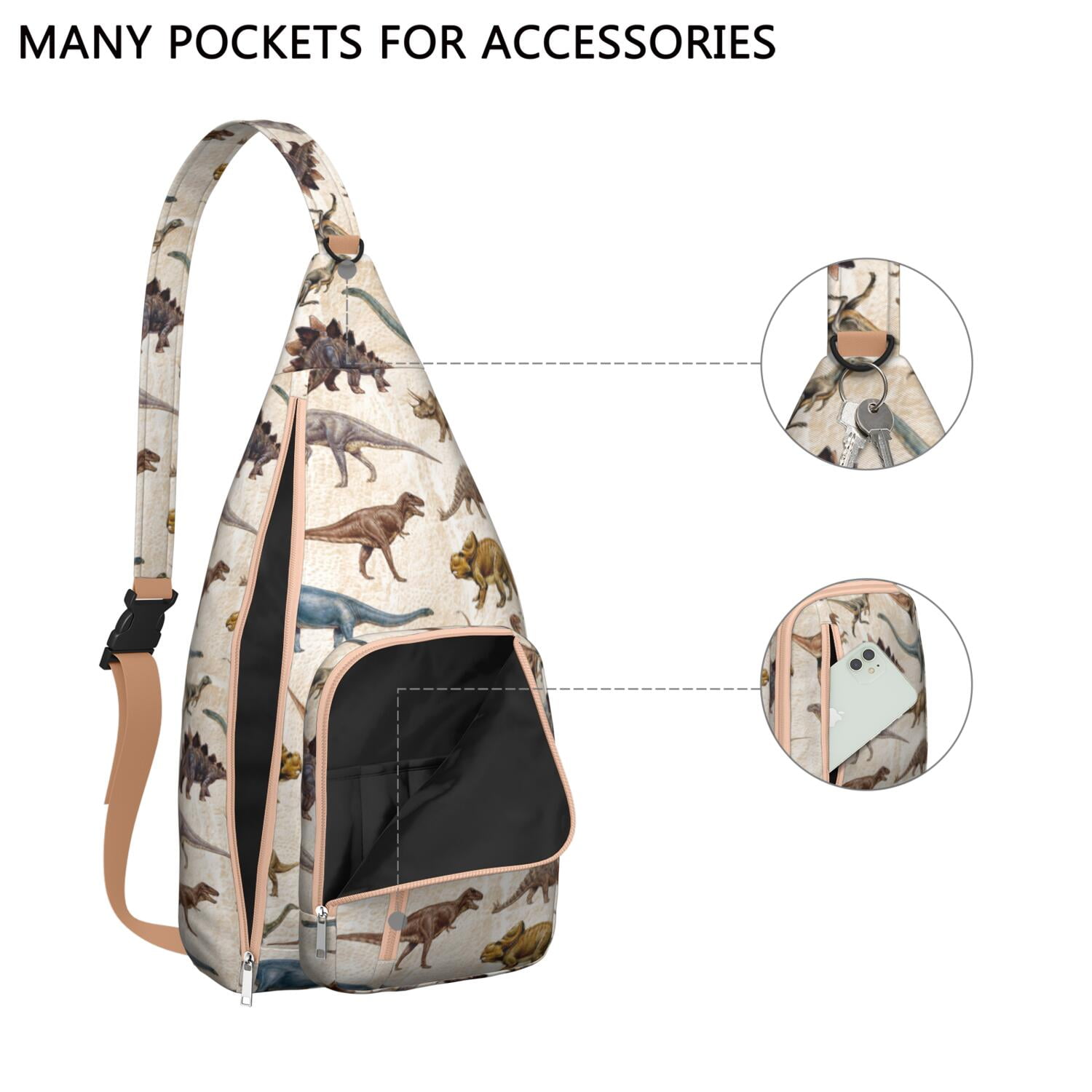 Retro Dinosaur Print Sling Backpack – Lightweight Crossbody Bag for Hiking, Travel & Daily Adventures