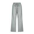 thumbnail image 5 of Petite Capris for Women with Pockets 2026 Summer Drawstring Elastic High Waist Casual Capris Straight Wide Leg Cotton Linen Pants Mint Green S, 5 of 5