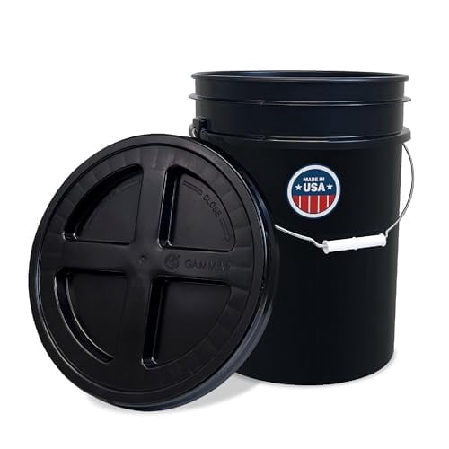 ePackageSupply 5 Gallon Bucket - Food Grade Bucket with Airtight Gamma Seal Screw-On Lid, BPA-Free, Heavy-Duty 90 Mil HDPE Plastic, Bulk Storage, Durable Container, Made in USA, Black/Black, 1 Pack