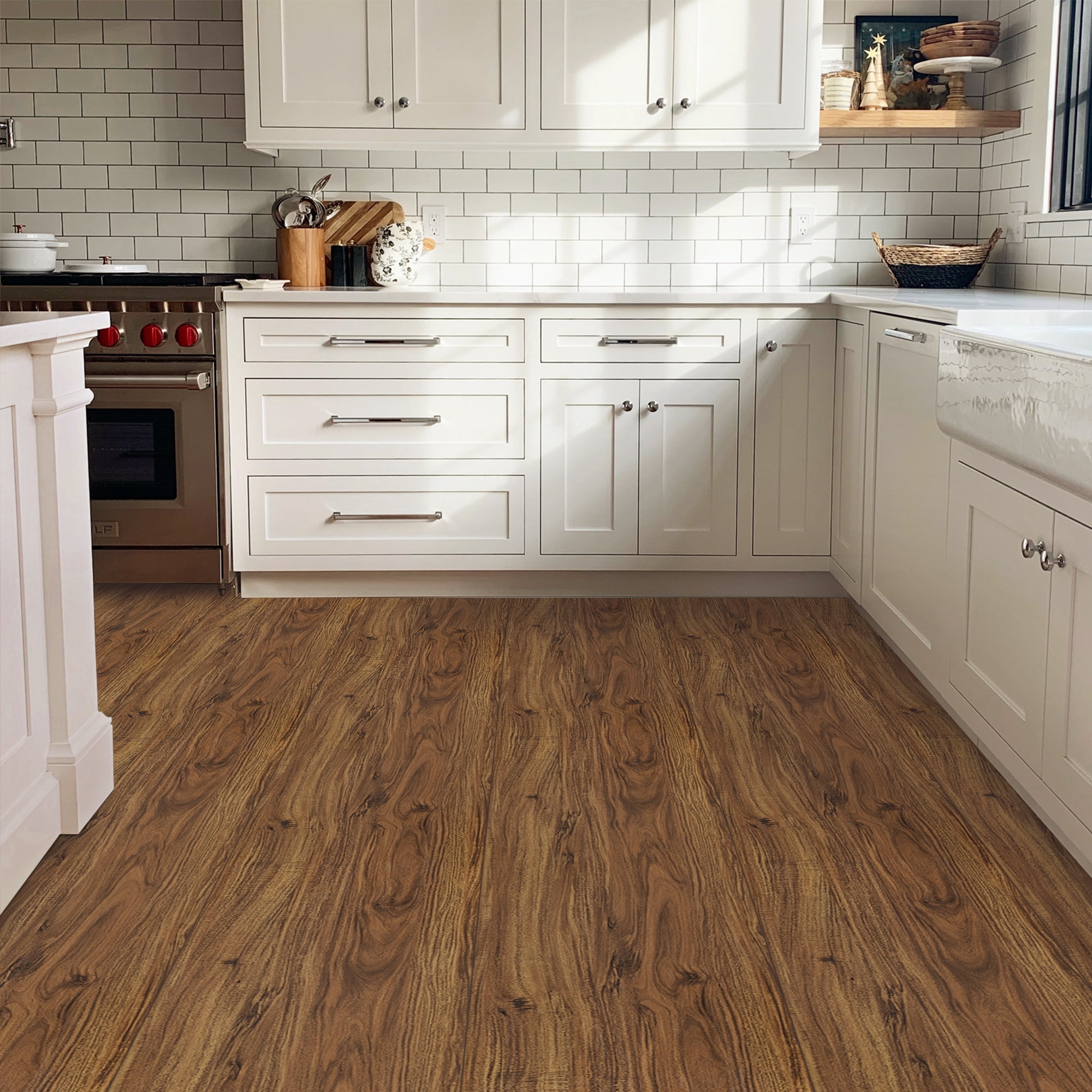(4 pack) UMIGGEE Brown Peel and Stick Vinyl Flooring Roll 15.7-in x 118-in/12.8 Sq.Ft Thicken Self-Adhesive Vinyl Wood Grain Floor Wear-Resistant Easy DIY Install Home Decor