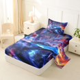 thumbnail image 2 of Castle Fairy Cyberpunk Blue Car Twin Sheet Sets 3pcs for Men, Neon City Bedding for Bedroom, Blue and Orange, 2 of 6