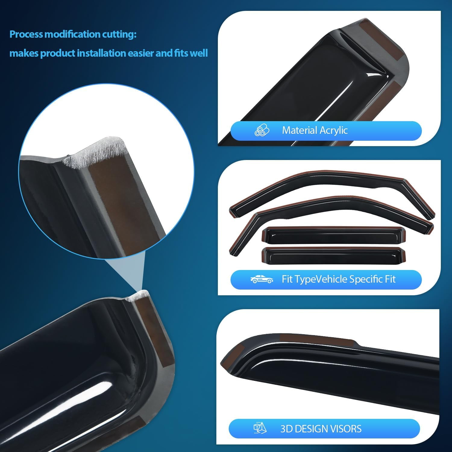 Nilight in Channel Window Deflectors for Toyota Tundra 2022 2023 2024 2025 Double Cab Vent Window Visors, Rain Guards-4PCS