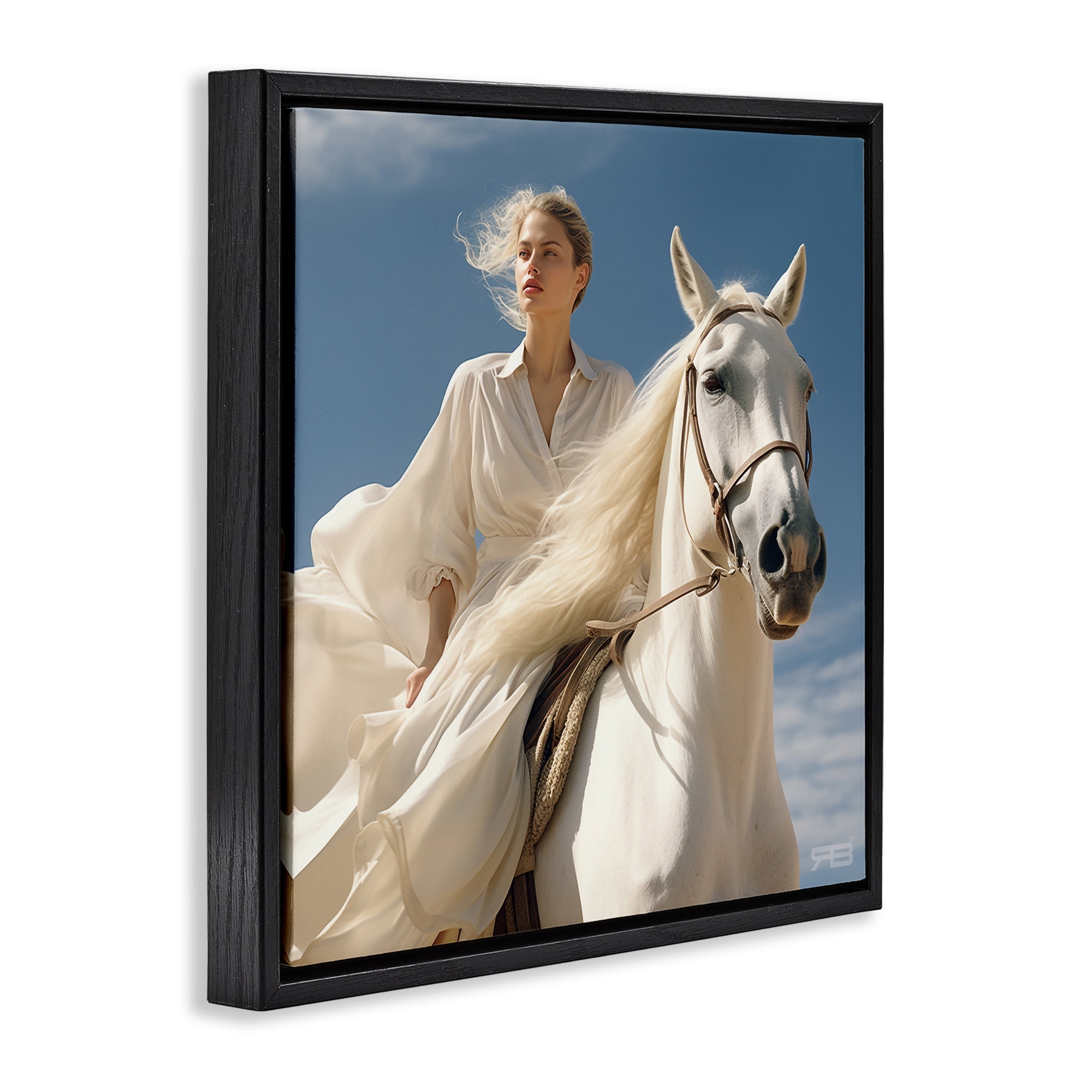 Stupell Industries Windswept Equestrian Girl People Painting Black Floater Framed Canvas Art Print Wall Art, 25 x 25