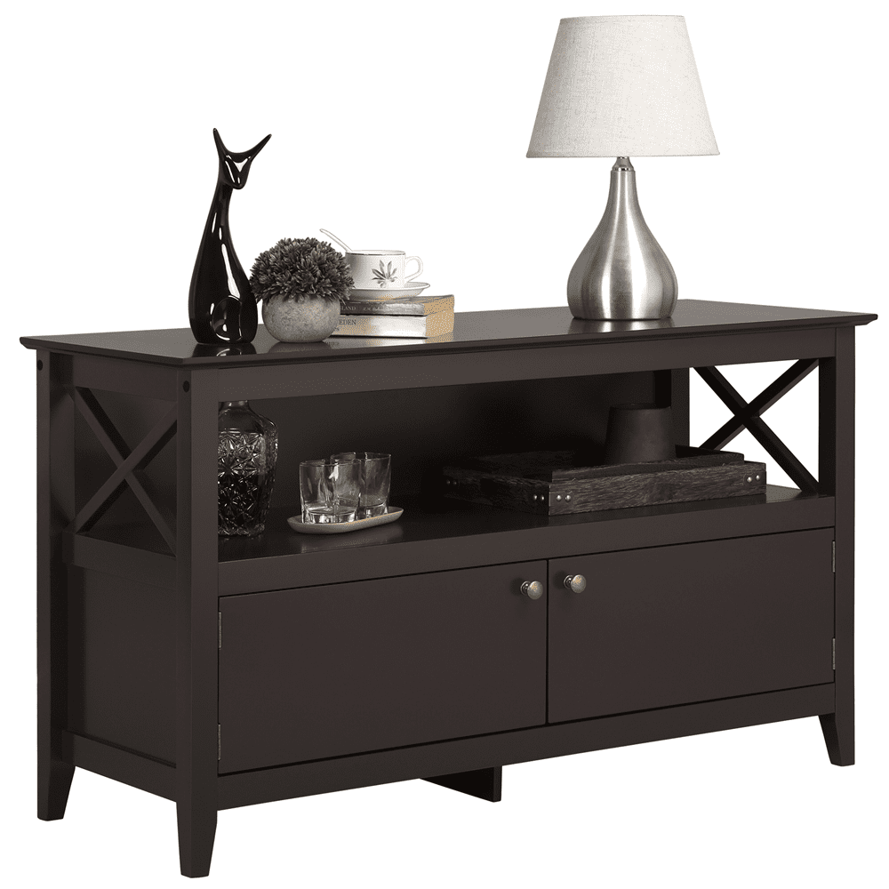Alden Design Wooden X-Shape TV Stand for TVs up to 50'' with Storage Cabinet, Espresso