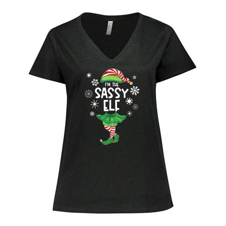 

Inktastic Funny Christmas I m the Sassy Elf with Shoes and Hat Women s Plus Size V-Neck