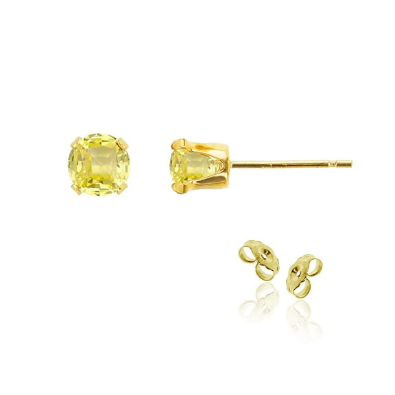 Decadence 14K Yellow Gold Plated 925 Sterling Silver 5mm Round Created Yellow Sapphire September Birthstone Stud Earrings
