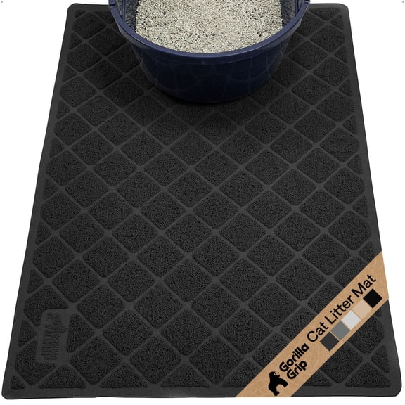 GORILLA GRIP Cat Litter Box Mat, Water Resistant Kitty Litter Trapping Mat, Textured Backing, Easy to Clean, Less Waste and Clean Floors, Kitten Supplies for Indoor Cats, Soft on Paws, 30x20 Black