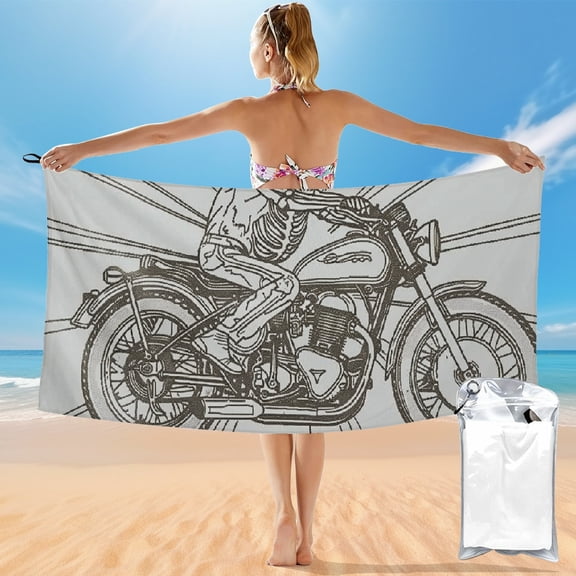 BCIIG Skeleton Motorcycle Sun Rays Quick Dry Bath Towel 27.5x55in Ultra-Fine Fiber Towel for Beach Vacations and Outdoor Recreation 55x27.5in