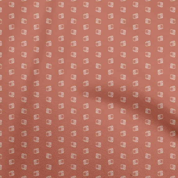 oneOone Cotton Silk Orange Fabric Retro Minimal Camera Craft Projects Decor Fabric Printed By The Yard 42 Inch Wide