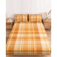 thumbnail image 2 of Twin Sze Fitted Sheet Set - Orange Plaid 2 Piece Bedding Sets 16" Deep Pocket Fitted Sheet with 1 Pillowcase, Fall Gingham Grids Striped Minimalist Brushed Microfiber Hotel Luxury Bed Sheets, 2 of 9