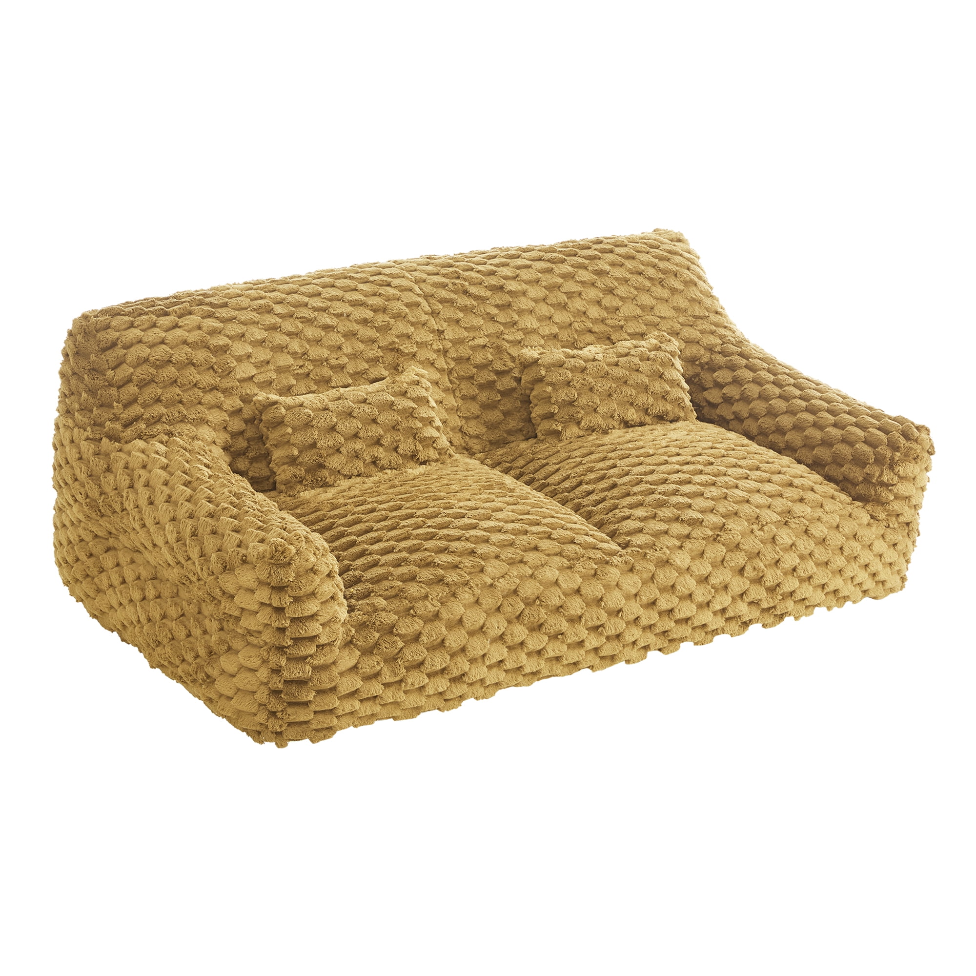 Spruce & Spring Ultra-Plush Fleece Lazy Sofa with Pillow & Blanket, Cozy Bean Bag Loveseat for Living Room & Bedroom,Golden Glow-Bubble Knit
